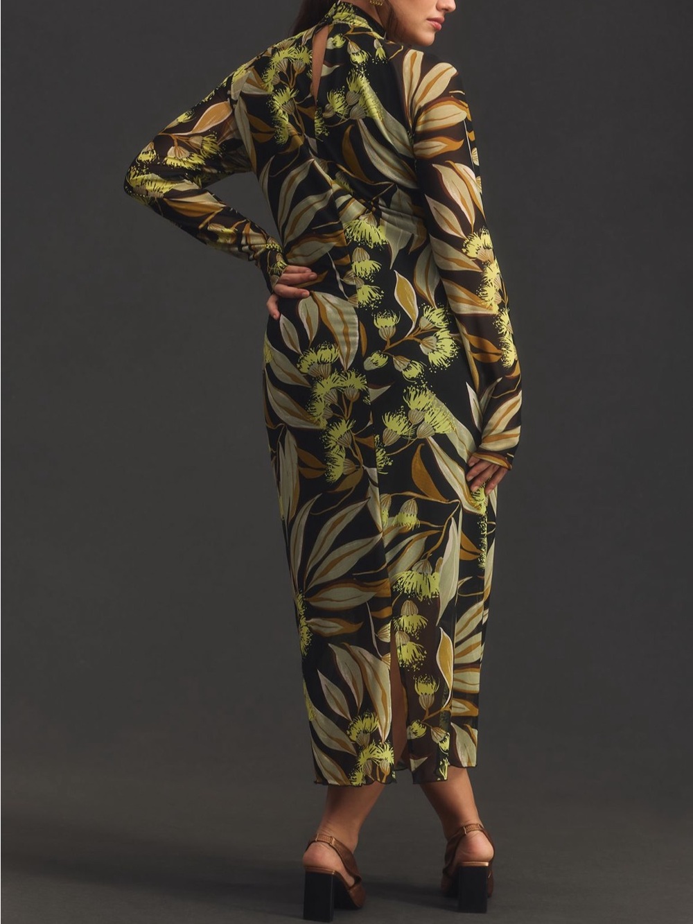 Anthropologie Long Sleeve Mock Neck Printed Slim Midi Dress 2X orig. $148 - Picture 10 of 13